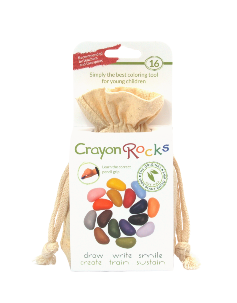 Crayon Rocks 16 crayons for the tripod grip in an ecru cotton bag