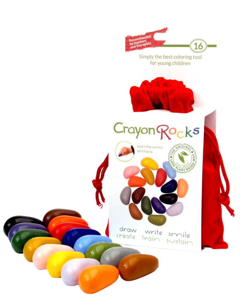 Crayon Rocks 16 crayons for the tripod grip in a red velvet bag