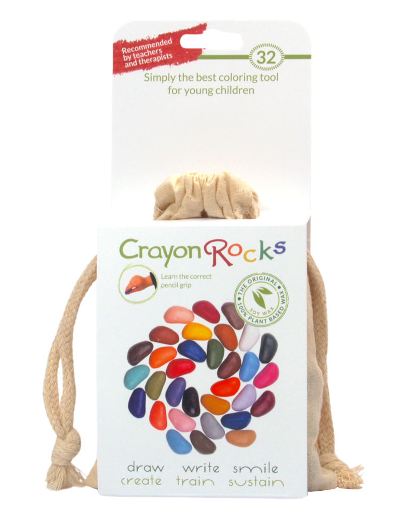 Crayon Rocks 32 krijtjes voor de pengreep in ecru katoenen zakje