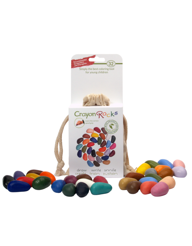 Crayon Rocks 32 crayons for the tripod grip in an ecru cotton bag
