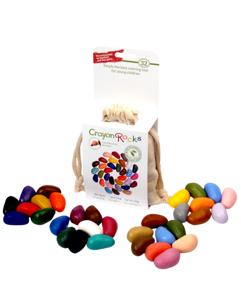 Crayon Rocks 32 crayons for the tripod grip in an ecru cotton bag