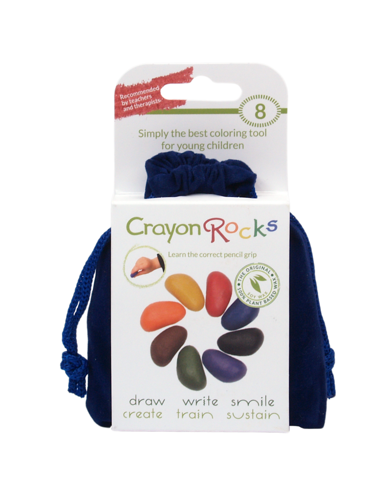 Crayon Rocks 8 crayons for the tripod grip in a navy velvet bag