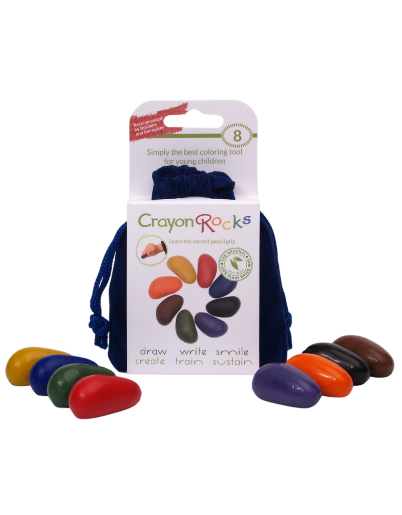 Crayon Rocks 8 crayons for the tripod grip in a navy velvet bag