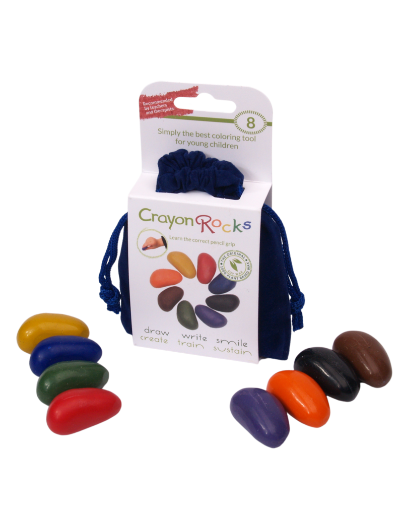 Crayon Rocks 8 crayons for the tripod grip in a navy velvet bag
