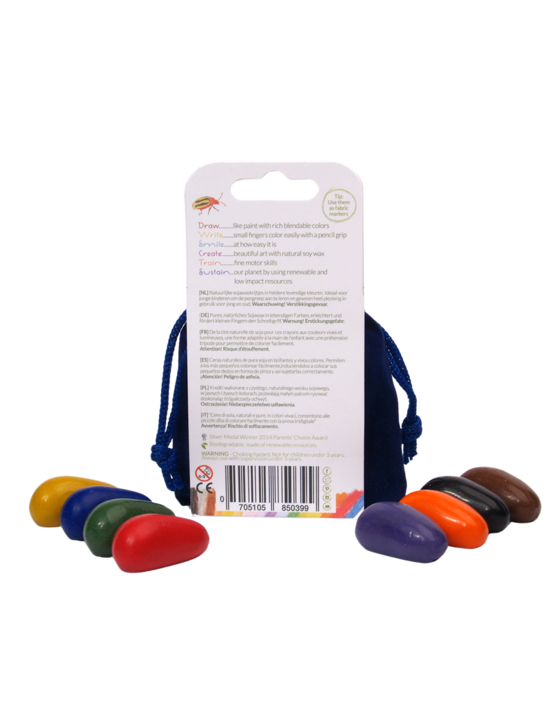 Crayon Rocks 8 crayons for the tripod grip in a navy velvet bag