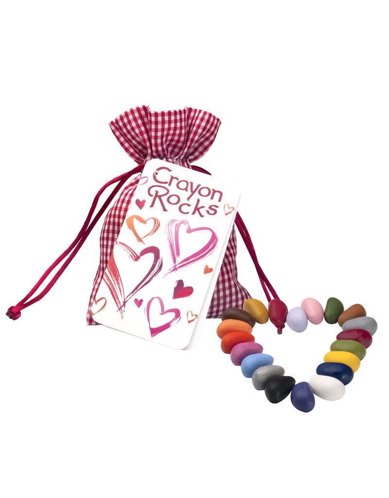 Crayon Rocks 20 krijtjes voor de pengreep in rood-wit geruit hartjeszakje