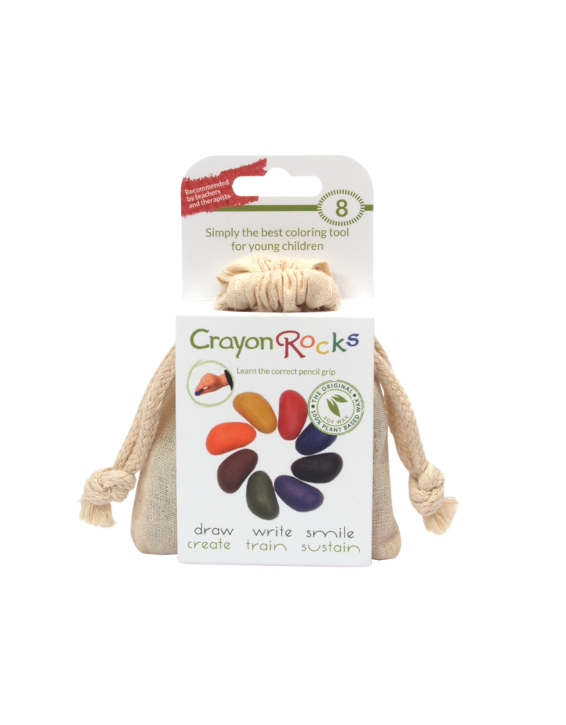 Crayon Rocks 8 crayons for the tripod grip in an ecru cotton bag