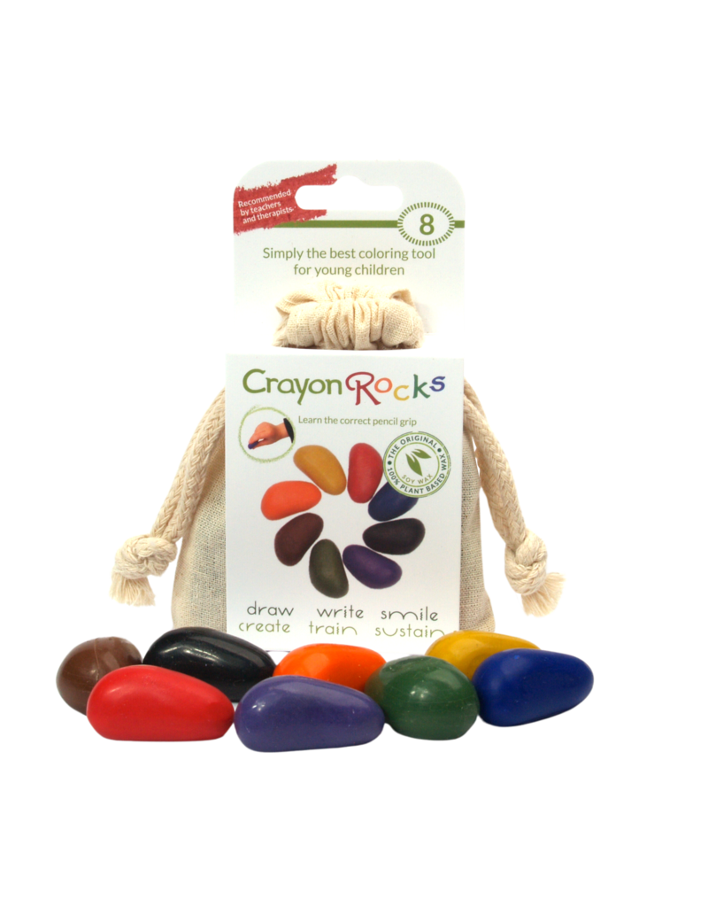Crayon Rocks 8 crayons for the tripod grip in an ecru cotton bag