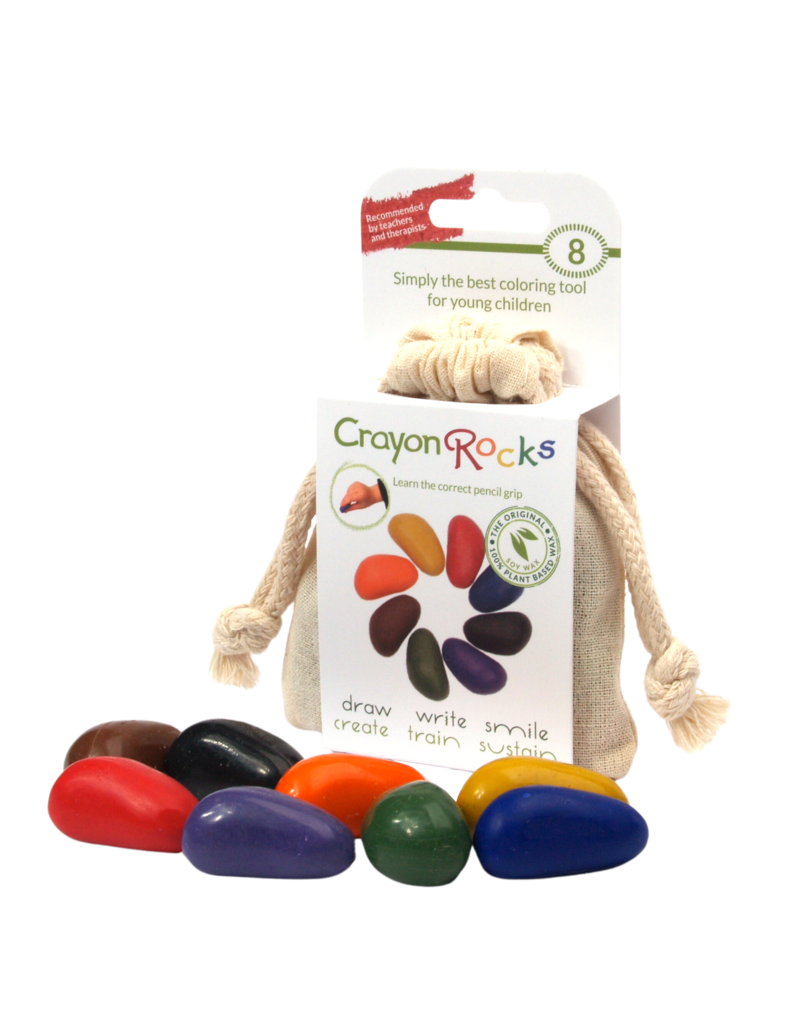 Crayon Rocks 8 crayons for the tripod grip in an ecru cotton bag