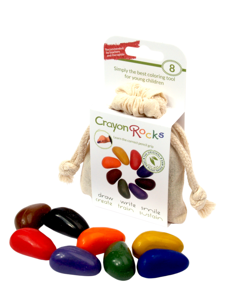 Crayon Rocks 8 crayons for the tripod grip in an ecru cotton bag