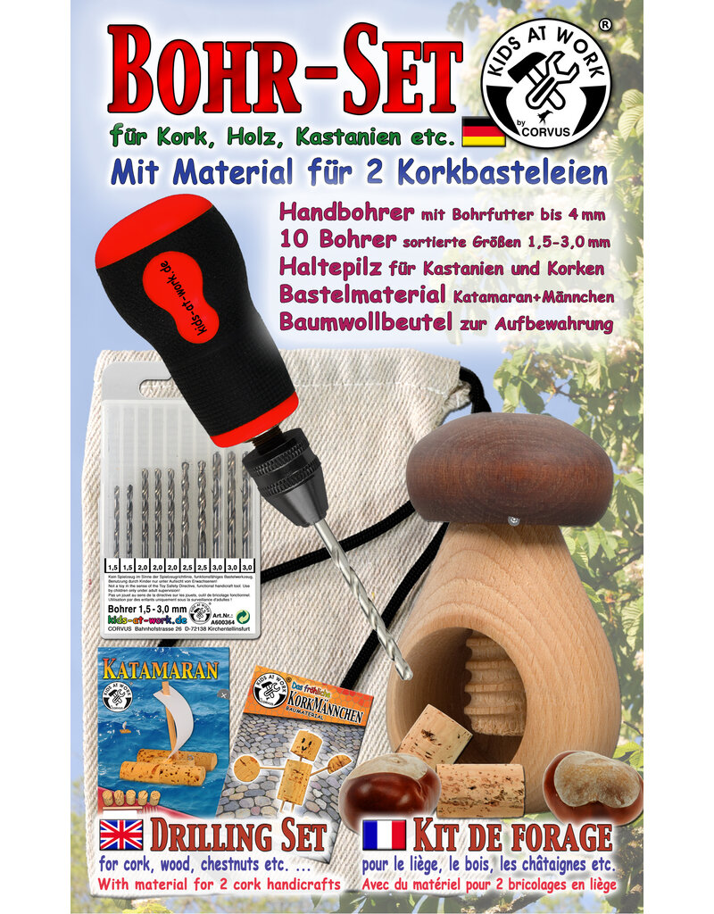 Kids at work Borenset voor kastanjes, kurk, hout