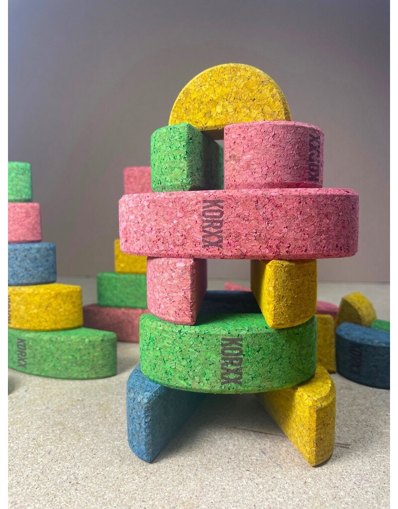 Korxx Korxx Bowie Spring C - gekleurde ronde en ovale kurken bouwblokken