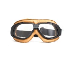 CRG Beige Leder retro Motorradbrille