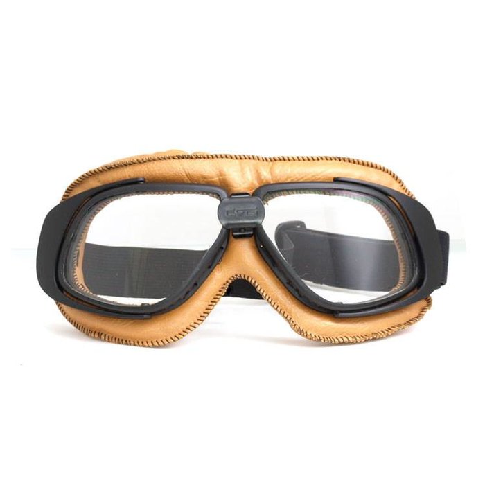 CRG Beige Leder retro Motorradbrille