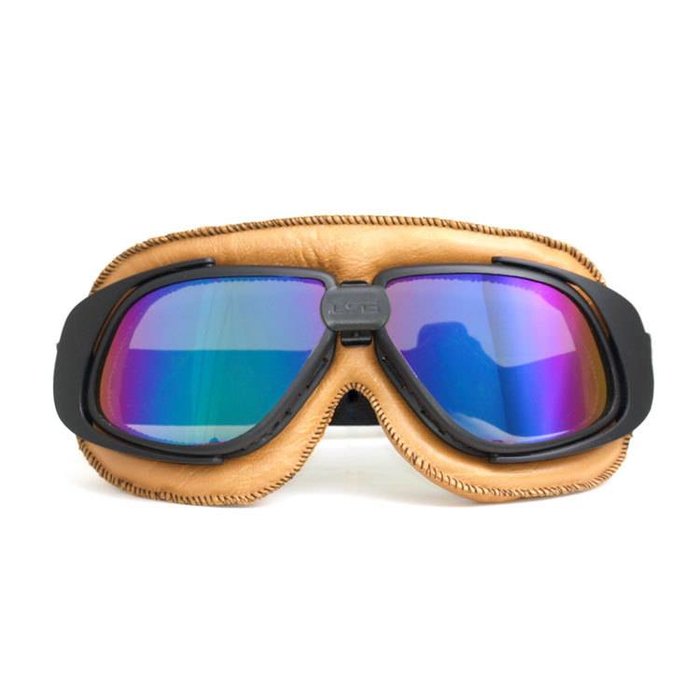 CRG Beige Leder retro Motorradbrille