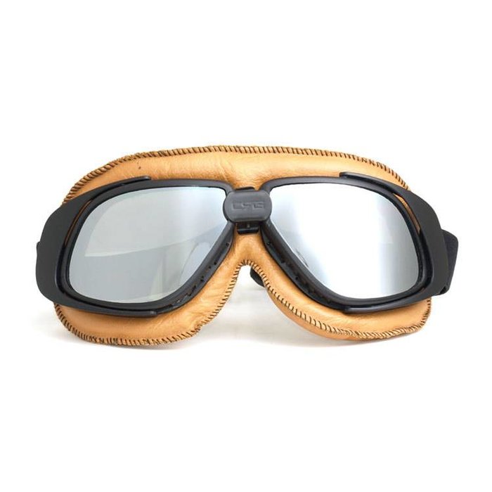 CRG Beige Leder retro Motorradbrille