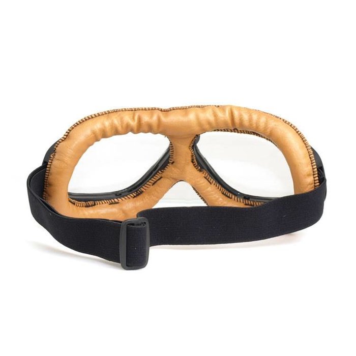 CRG Beige Leder retro Motorradbrille