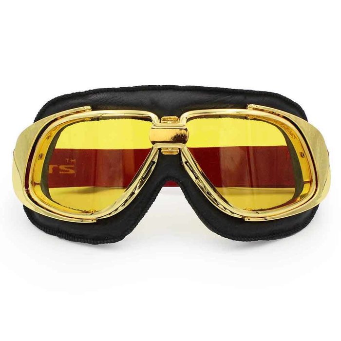 Ediors retro goud, zwart leren motorbril