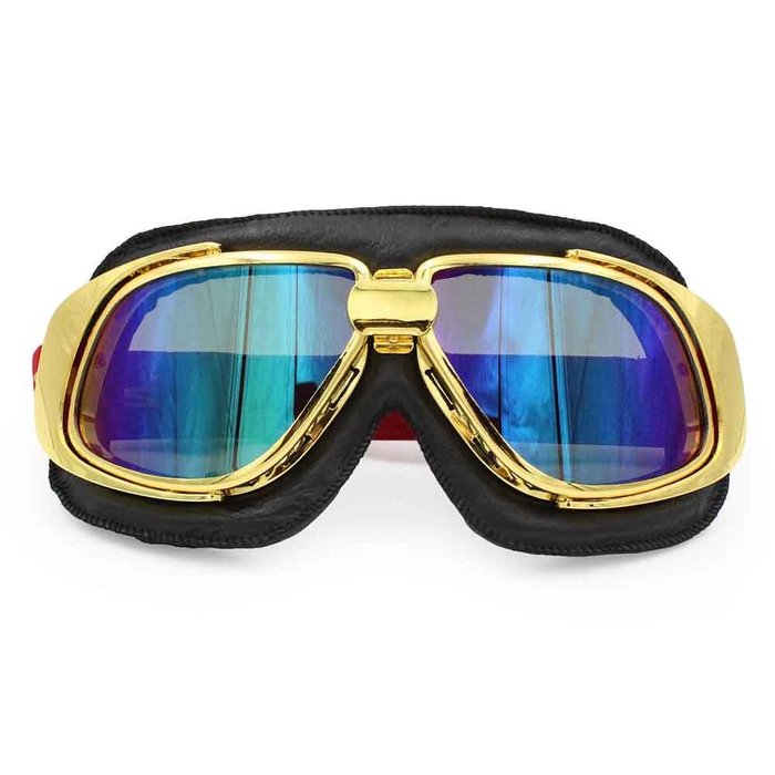 Ediors Retro gold, schwarze Leder Motorradbrille