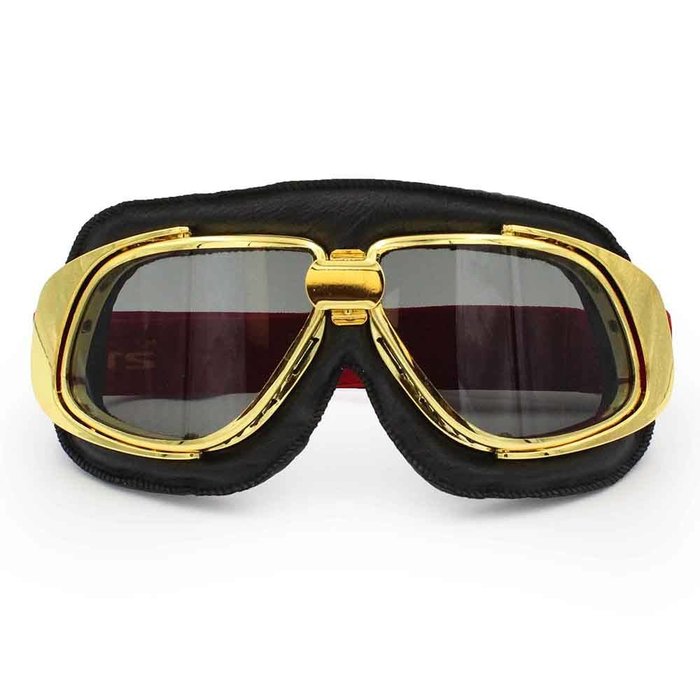 Ediors Retro gold, schwarze Leder Motorradbrille