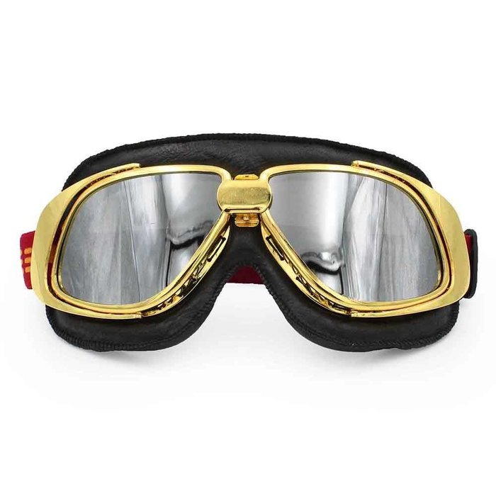 Ediors retro gold, black leather motor goggles
