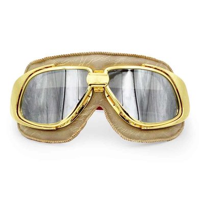 Ediors Retro gold, beige Leder Motorradbrille