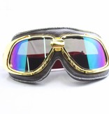 Ediors Retro gold, braune Leder Motorradbrille