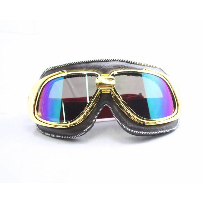 Ediors retro gold, brown leather motor goggles