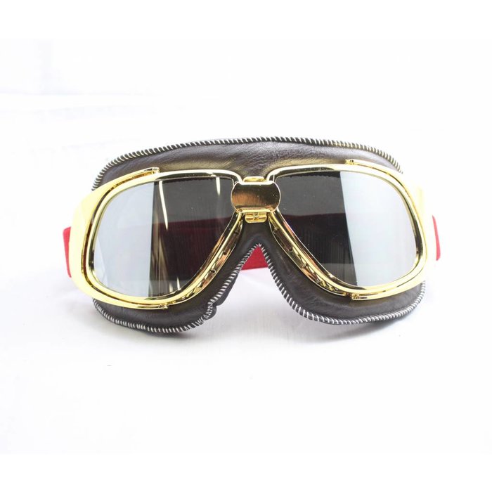 Ediors retro goud, bruin leren motorbril
