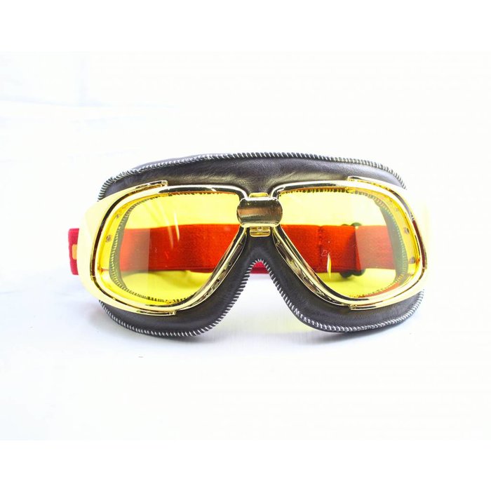 Ediors retro goud, bruin leren motorbril
