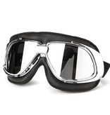 CRG Retro Chrom-Motorradbrille Schwarz Leder