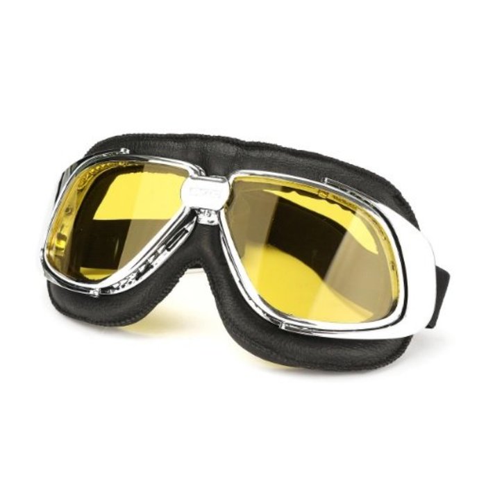CRG retro, chrome black leather motor goggles