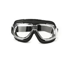 CRG Retro Chrom-Motorradbrille Schwarz Leder
