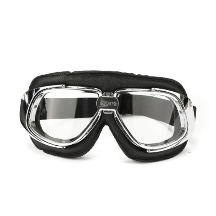 CRG retro, chrome black leather motor goggles