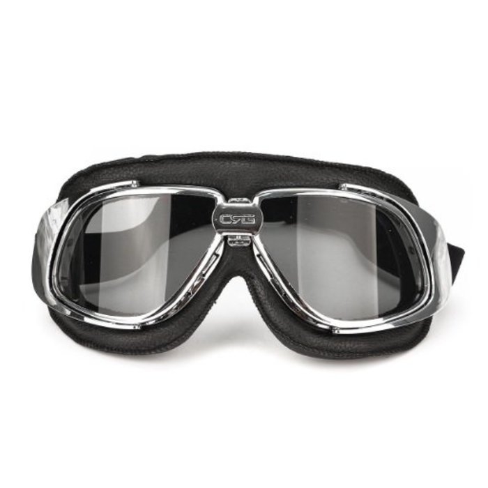 CRG retro, chrome zwart leren motorbril
