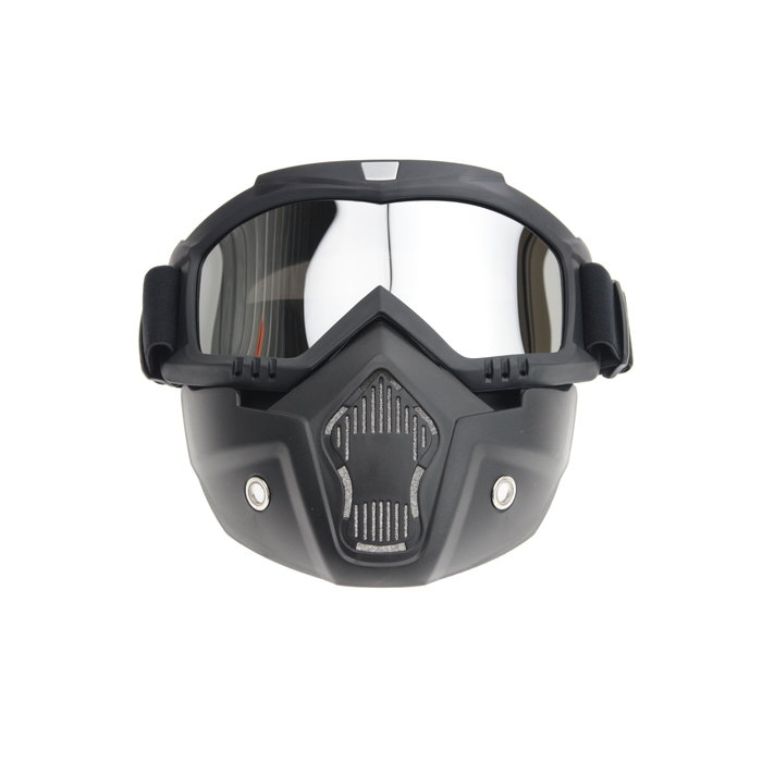Schwarze Brillenmaske - reflektierend Silber | Helmmaske