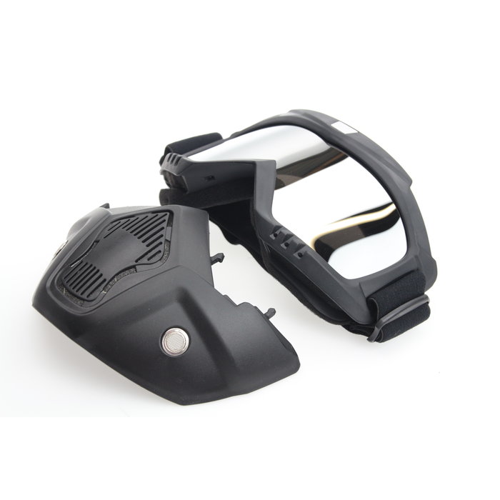 Schwarze Brillenmaske - reflektierend Silber | Helmmaske