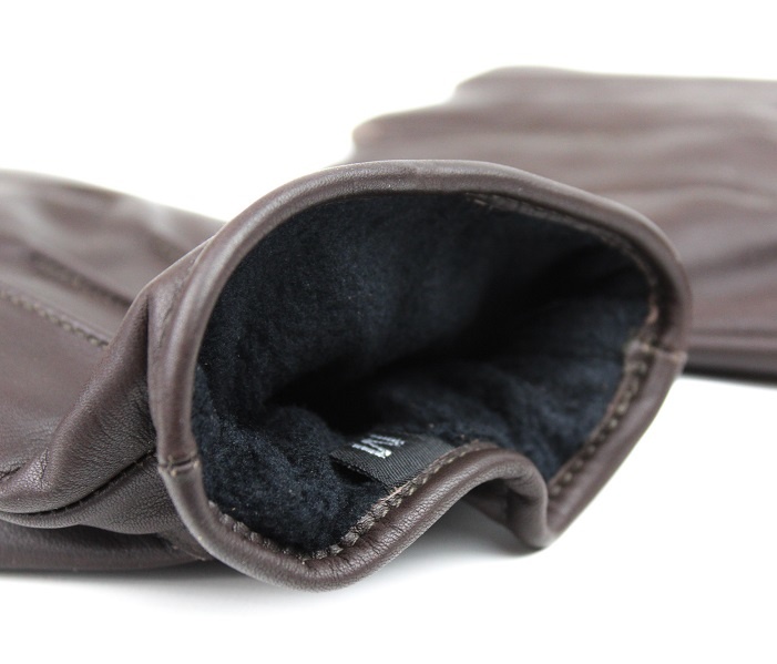 Swift classic fleece dark brown leather gloves