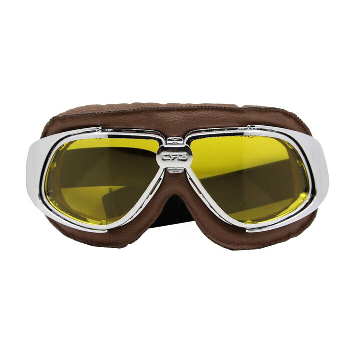 CRG chrome, brown leather motor goggles