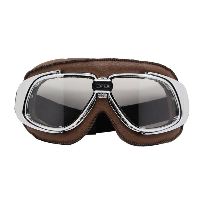 CRG chrome, brown leather motor goggles