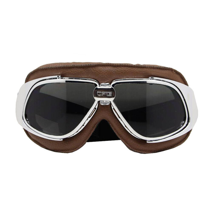 CRG chrome, brown leather motor goggles