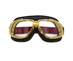 Ediors Retro gold, schwarze Leder Motorradbrille