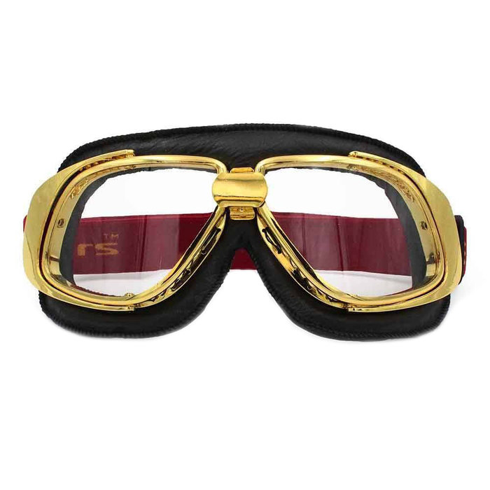 Ediors Retro gold, schwarze Leder Motorradbrille