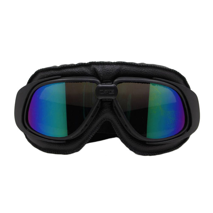 CRG Retro Motorradbrille Schwarz Leder