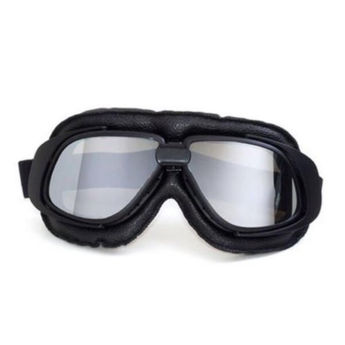 CRG Retro Motorradbrille Schwarz Leder