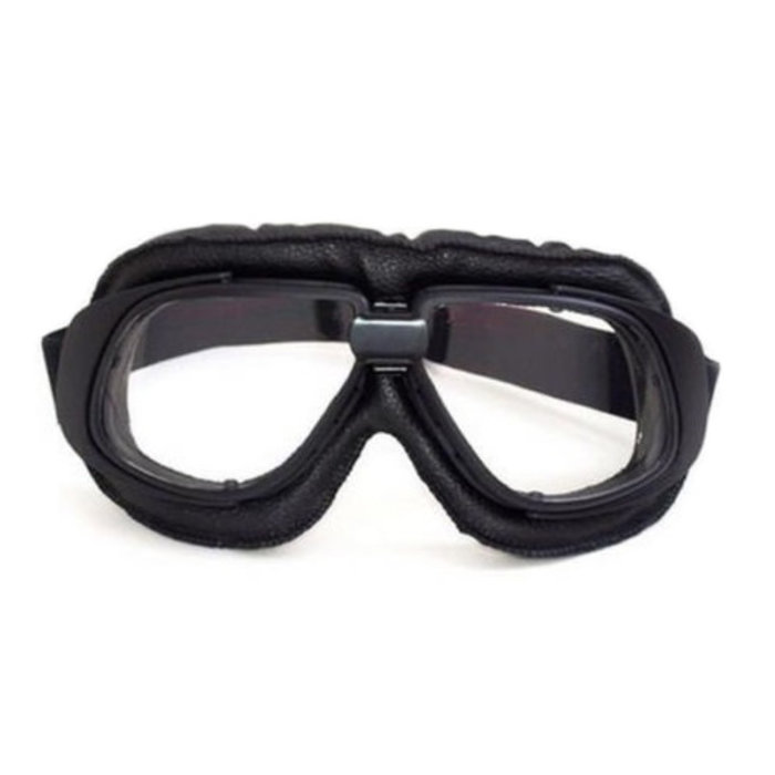 CRG Retro Motorradbrille Schwarz Leder