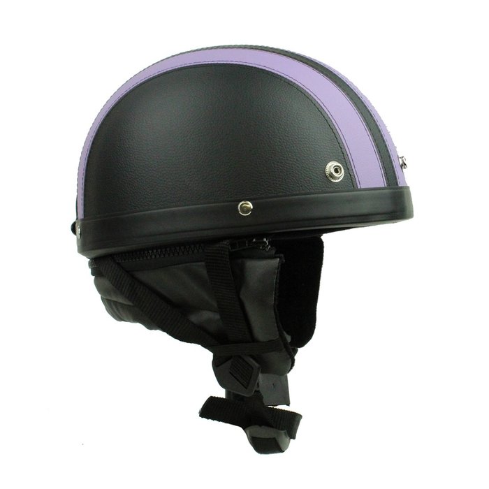 Vintage black - purple leather half helmet