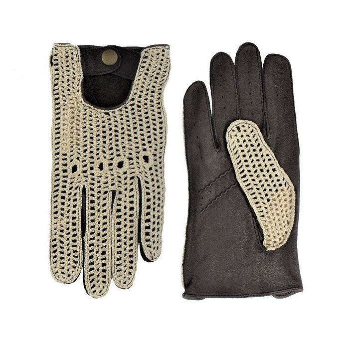 Laimböck espresso crochet - brown leather driving gloves ladies