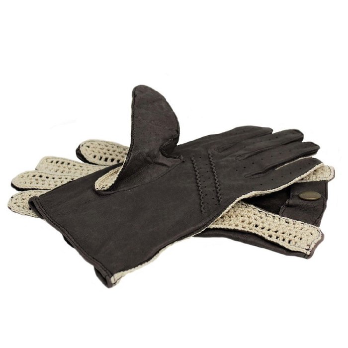 Laimböck espresso crochet - brown leather driving gloves ladies
