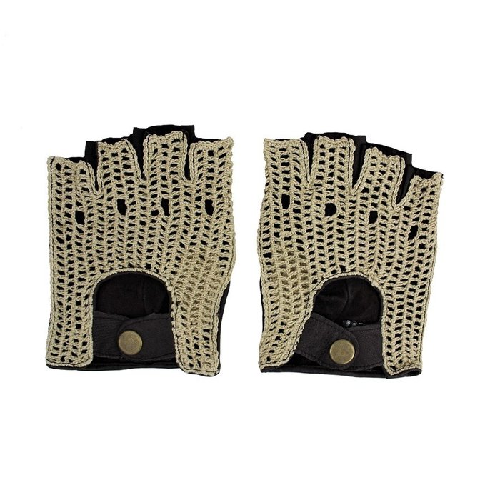 Laimböck espresso crochet - leather fingerless driving gloves ladies